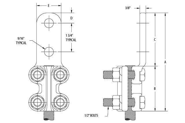 BSWH (1/2 in. Hardware) - Bronze Straight Bolt Terminals Cable to Flat ...